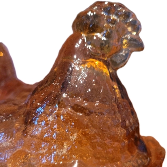 Hen On A Nest Amber Orange Glass Candy Dish 6 Inch Vintage Collectible - Picture 5 of 9